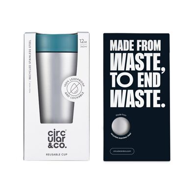 Circular Cup Stainless Steel 12oz Aquamarine Green   (1 x pack 8) Sustainable Reusable Coffee Cup