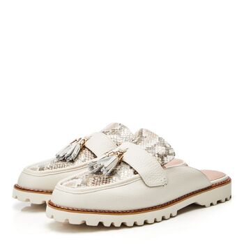 Moda In Pelle Etana Mules à enfiler en cuir blanc cassé femme 2