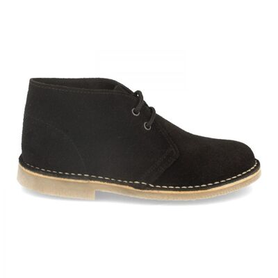 Flat black suede leather desert boots with laces
