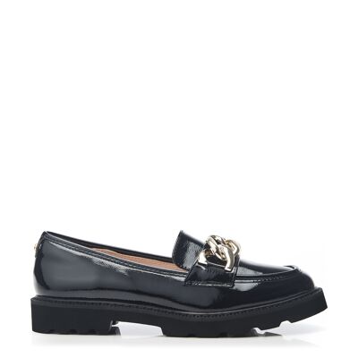 Moda In Pelle Mocassins épais vernis noirs Evella pour femme