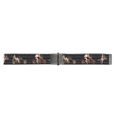 ONE SIZE ELASTIC BELT WITH METAL BUCKLE AND OLD STYLE GRAPHICS