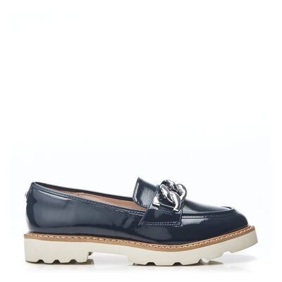 Moda in Pelle Chaussures Evella Navy Patent Mocc Croc pour femmes