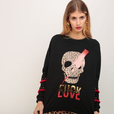 SKULL LIGHTNING FRINGED SWEATSHIRT