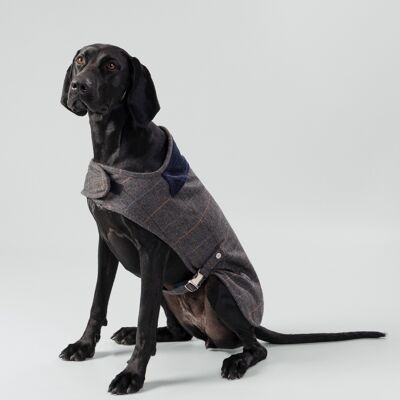 Giacca per cani in tweed a spina di pesce a quadri grigi Hackett x Hugo & Hudson