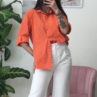 Chemise orange oversize à rayures