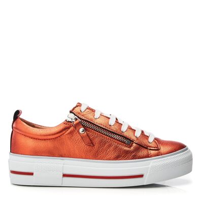 Moda in Pelle Damen-Sneaker aus Filician-Orange-Metallic-Leder
