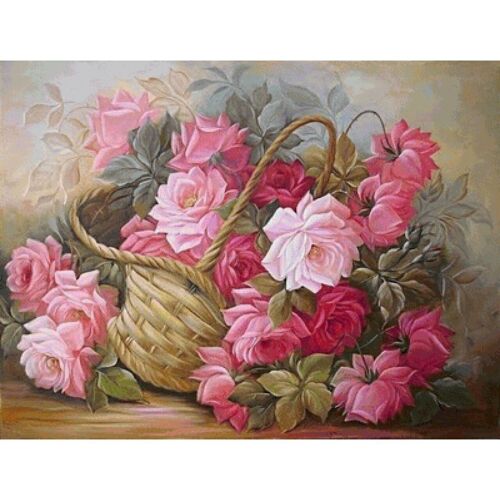 Diamond Painting Basket of Roses, 40x50 cm, Round Drills