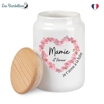 Pot à Biscuits Mamie d'amour Cœur Fleurs Roses