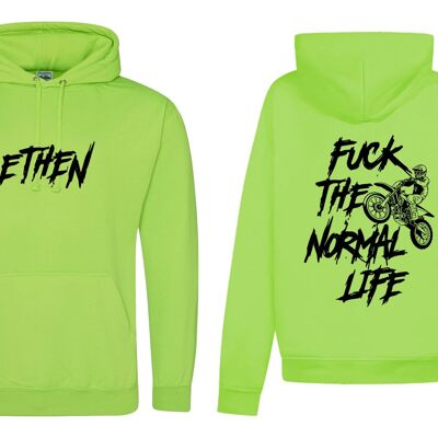 UNISEX FASHION SWEATSHIRT IN FLUO COLORS - HOOD AND DOUBLE POCKETS