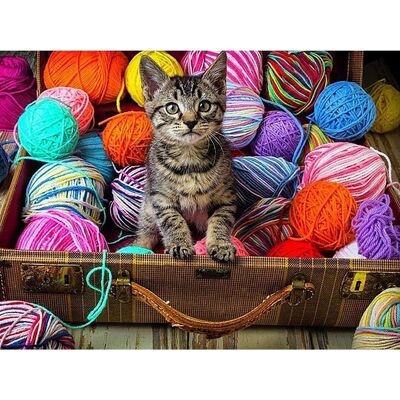 Diamond Painting Kitten with Yarn, 30x40 cm, Round Drills