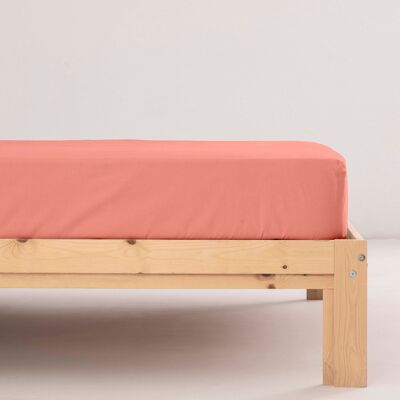 Plain Coral percale fitted sheet 200 threads