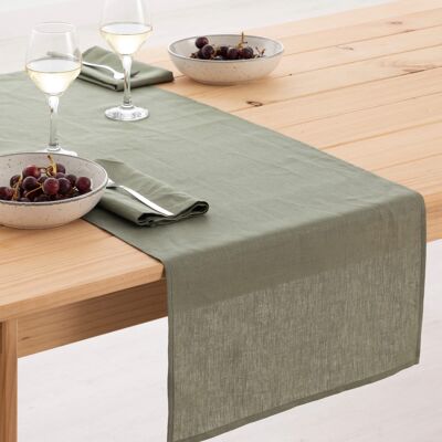 100% Army Green linen table runner 45x140 cm