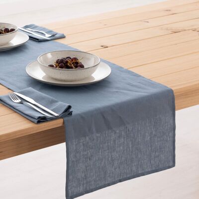 100% Denim Blue linen table runner 45x140 cm