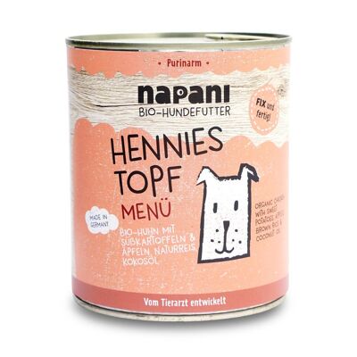 Menu bio pour chiens Hennies pot 800g