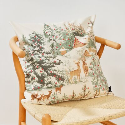 Housse de coussin 100% coton Cerf de Noël A 50x50 cm