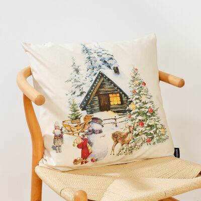 Housse de coussin 100% coton Paysage de Noël B 50x50 cm