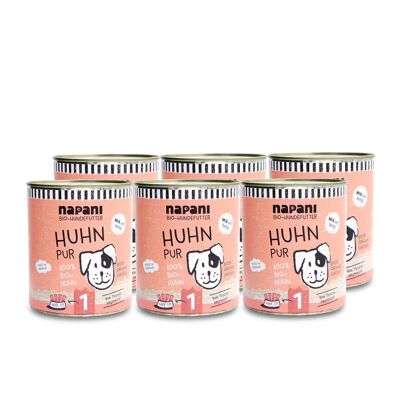 Organic canned food for dogs, pure chicken 6 x 800g