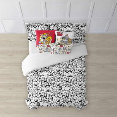 Housse de couette 100% coton Tom & Jerry Noir & Blanc