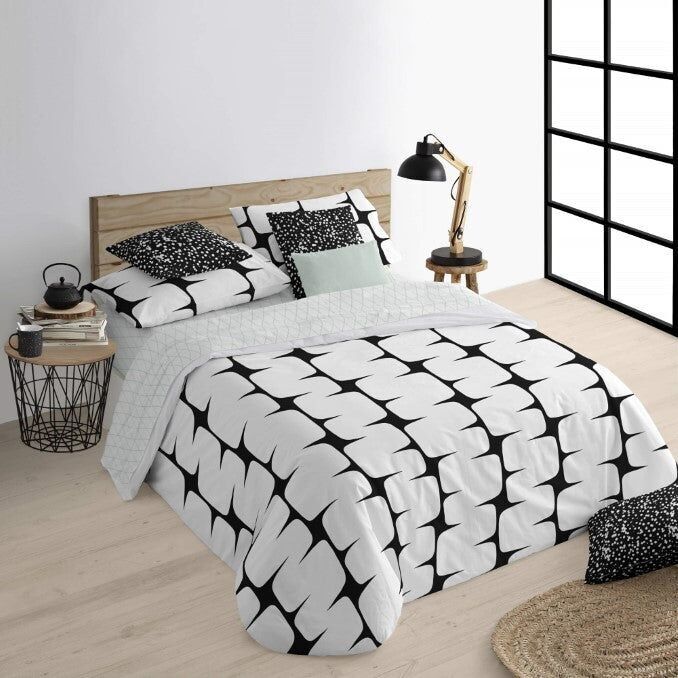 Copripiumino con bottoni 100% cotone Lahan Nero