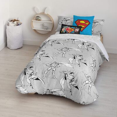 Housse de couette avec boutons 100% coton Superman Gris