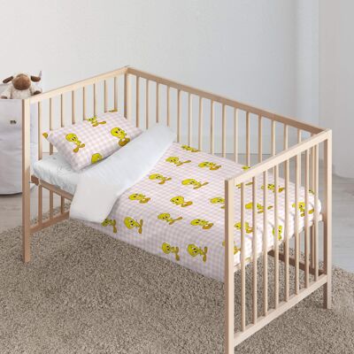 Bettbezug für Kinderbetten aus 100 % Baumwolle, Tweety Vichy Pink