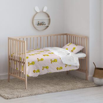 Housse de couette berceau 100% coton Titi Vichy Rose 2