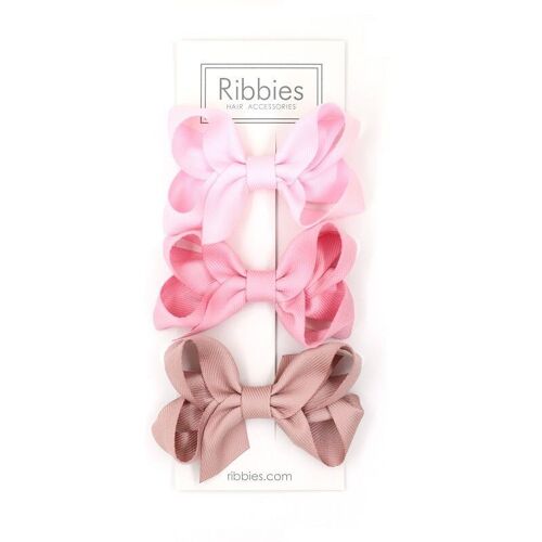 Medium Looped Hair Bows - Pink - Set of 3