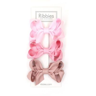 Medium Looped Hair Bows - Pink - Set of 3