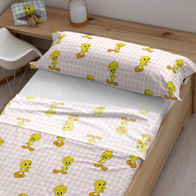 Ensemble de draps 100 % coton rose Vichy Tweety