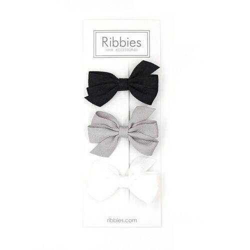 Set of 3 Medium Triple Bows - Black, Grey & White