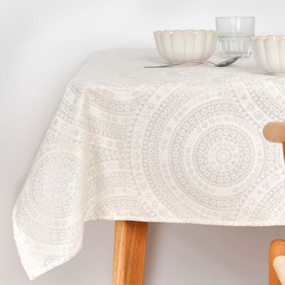 Jacquard-Tischdecke R17676 Natural Silver Lurex