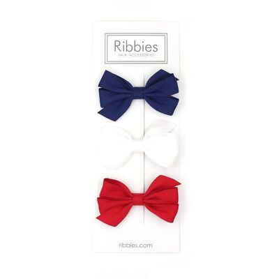 Set di 3 fiocchi tripli medi - blu navy, bianco e rosso