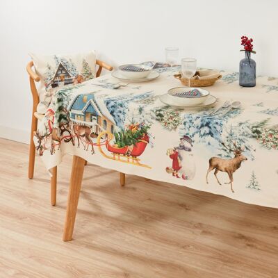 Tischdecke mit weihnachtlicher Landschaftsstruktur und Stoff-Touch