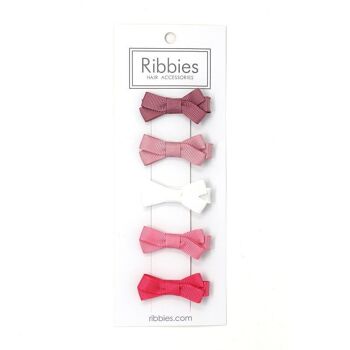 Lot de 5 Petits Noeuds - Uni - Rose & Blanc 2