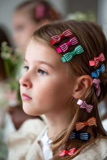 Lot de 9 Barrettes à Cheveux Petit Noeud - Rayures 2