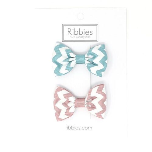 Chevron Bow Pair - Turquoise & Quartz Pink