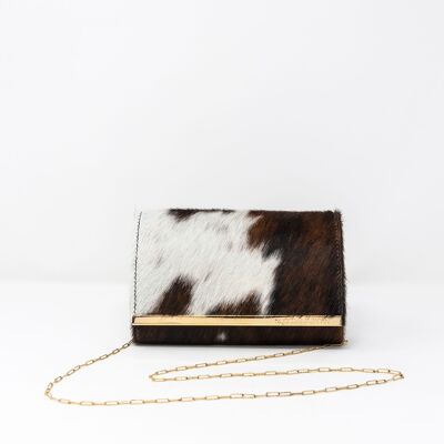 PONY EFFECT LEATHER CLUTCH WITH CHAIN