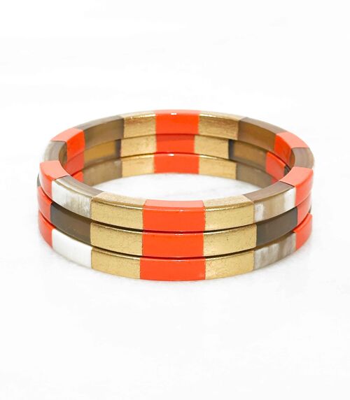 Bracelet carré en corne véritable - Orange et feuilles d'or
