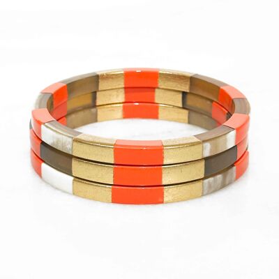 Square bracelet in real horn - Orange and gold leaves