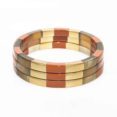 Bracciale quadrato in vero corno - Marrone e foglie oro