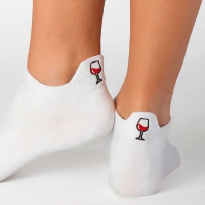 White cotton socks with wine tab