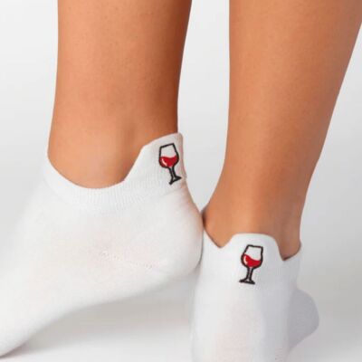 White cotton socks with wine tab