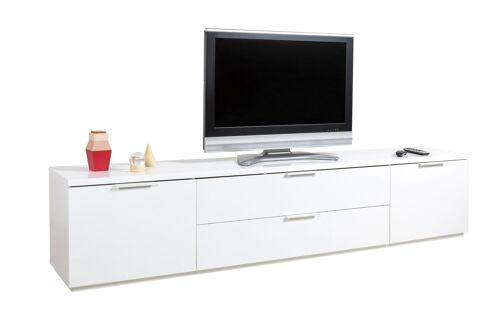 COMPOSAD | Mobile Porta Tv della Linea MUNDI con 2 Ante e 2 Ribalte, Porta Tv da Terra, (LxAxP) 240x51x40,50 cm, Colore Bianco laccato, Made in Italy