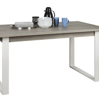 COMPOSADO | Mesa fija de 6 plazas con patas de metal, mesa de comedor, escritorio, (AnxAlxPr) 160x76x91 cm, color roble Sonoma, Made in Italy