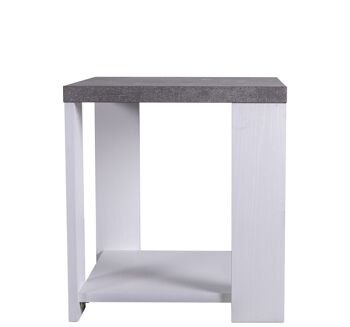 COMPOSADE | Table basse de la ligne ADOR'A, Table basse de salon moderne, porte-revues, table basse d'entrée, (LxHxP) 51,3x55,40x50,90 cm, ciment et blanc, fabriquée en Italie