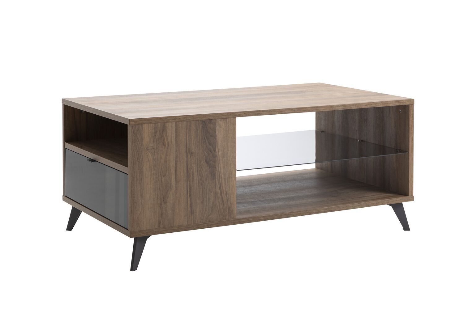 COMPOSADE | Table basse de la Ligne INFINITO avec 1 tiroir et 2 compartiments, porte-revues, salon, (LxHxP) 122,8x53,7x66,5 cm, Laqué Gris Titane et Noyer Brera, Fabriquée en Italie