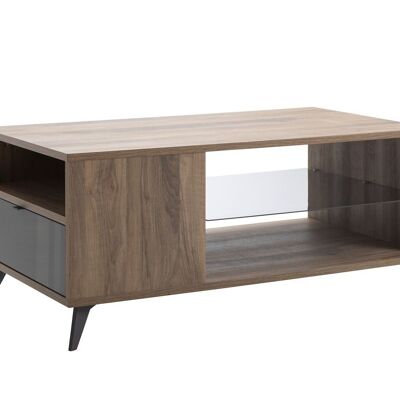 COMPOSAD | Coffee table from the INFINITO Line with 1 Drawer and 2 Compartments, Magazine Rack, Living Room, (WxHxD) 122.8x53.7x66.5 cm, Lacquered Titanium Gray and Brera Walnut, Made in Italy