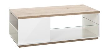 COMPOSADE | Table basse de la ligne MUNDI avec 2 compartiments, Table basse pour salon et séjour, Table de canapé, (LxHxP) 122,80x43x59,40 cm, Couleur Chêne Miel et Blanc Laqué, Fabriqué en Italie