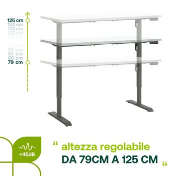 COMPOSADE | Bureau réglable en hauteur de la ligne ENERGIA, bureau debout à 4 hauteurs, électrique avec moteur et écran, (LxP) 150x69 cm, couleur laqué blanc et gris foncé, fabriqué en Italie 2