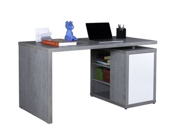 COMPOSADE | Bureau avec 3 compartiments et 1 porte, pour bureau, étude, bureau moderne, (LxHxP) 140x74,20x69 cm, couleur gris ciment et blanc laqué